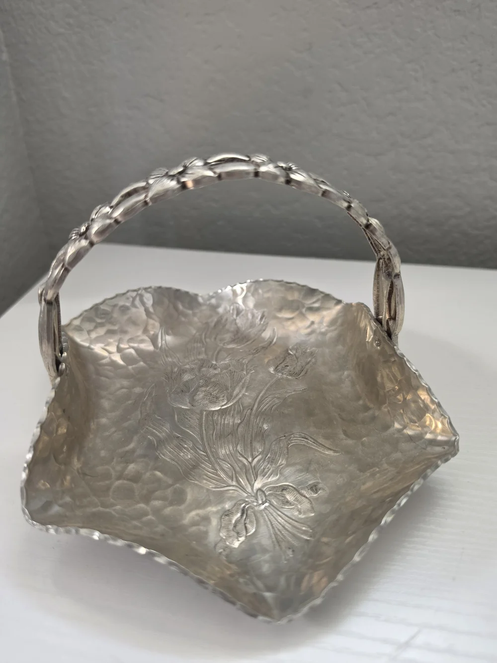 Silver Floral Link Bride's Basket